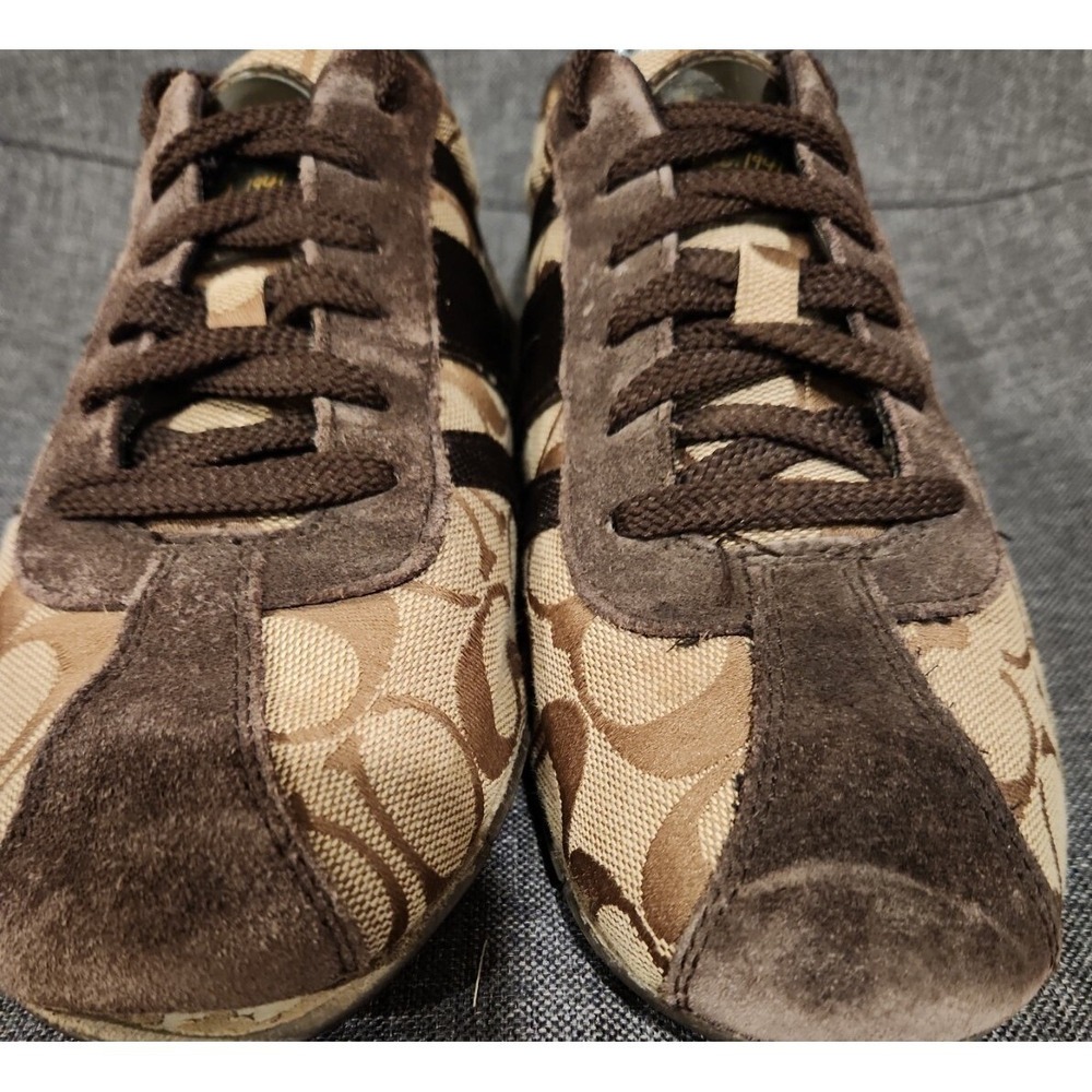Vintage Y2K Coach Henrietta Brown Signature C Jacquard Suede Sneakers Womens 8 M - Picture 6 of 9
